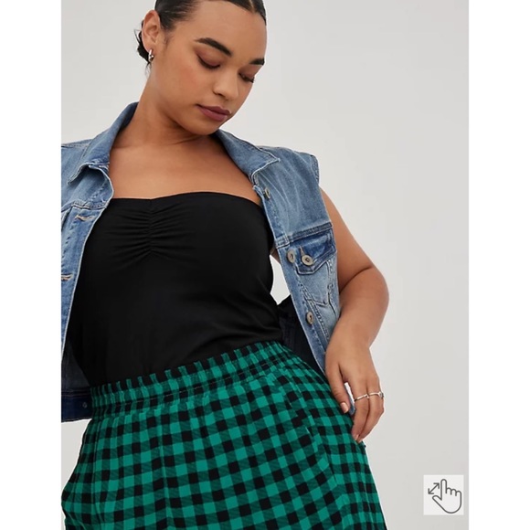 NWT TORRID Ruffle Short - Gauze Retro Gingham Green & Black - Picture 6 of 9